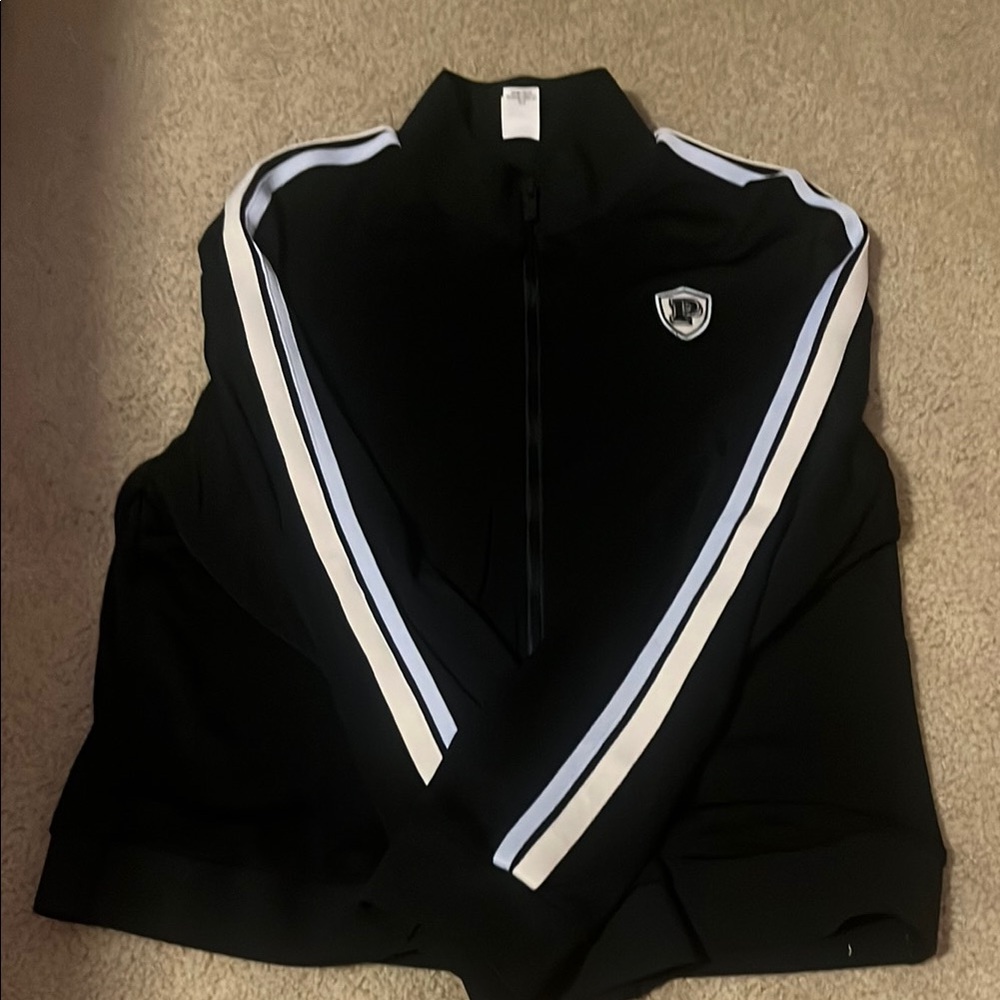 Victoria's Secret Black Bomber Jacket with White and Crème Stripes